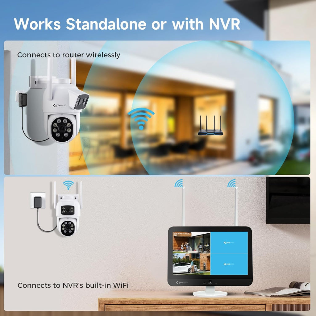 Yeewise Dual Lens WiFi Security Camera with AI Tracking, WiFi 6 Outdoor PTZ Camera, 360° View Home Security, 5/2.4Ghz Dual Band, Easy Bluetooth Setup, Plug-in Power