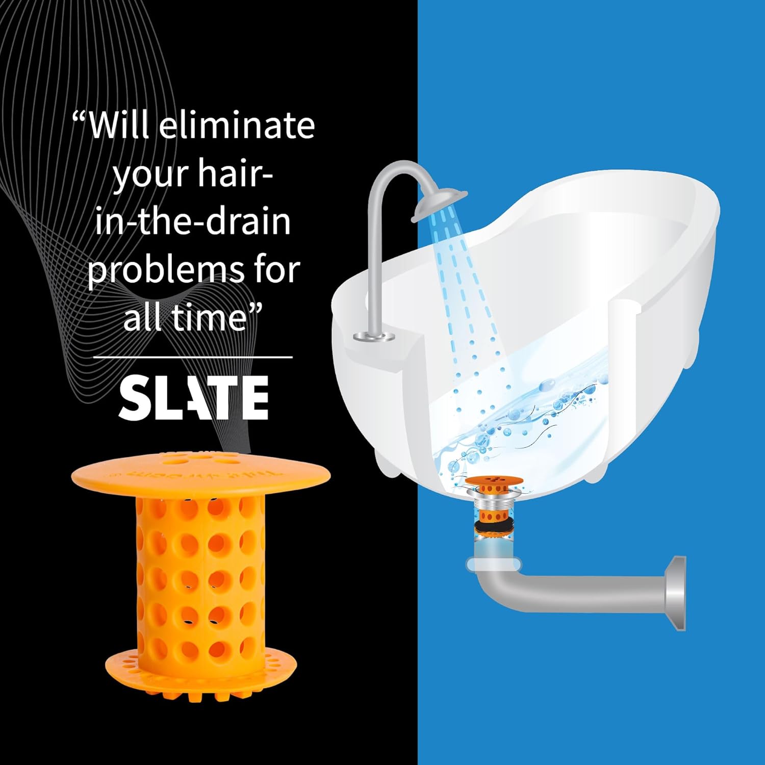 TubShroom Tub Drain Hair Catcher Strainer, Orange – Drain Protector and Hair Catcher for Bathroom Drains, Fits 1.5” – 1.75” Bathtub and Shower Tub Drains