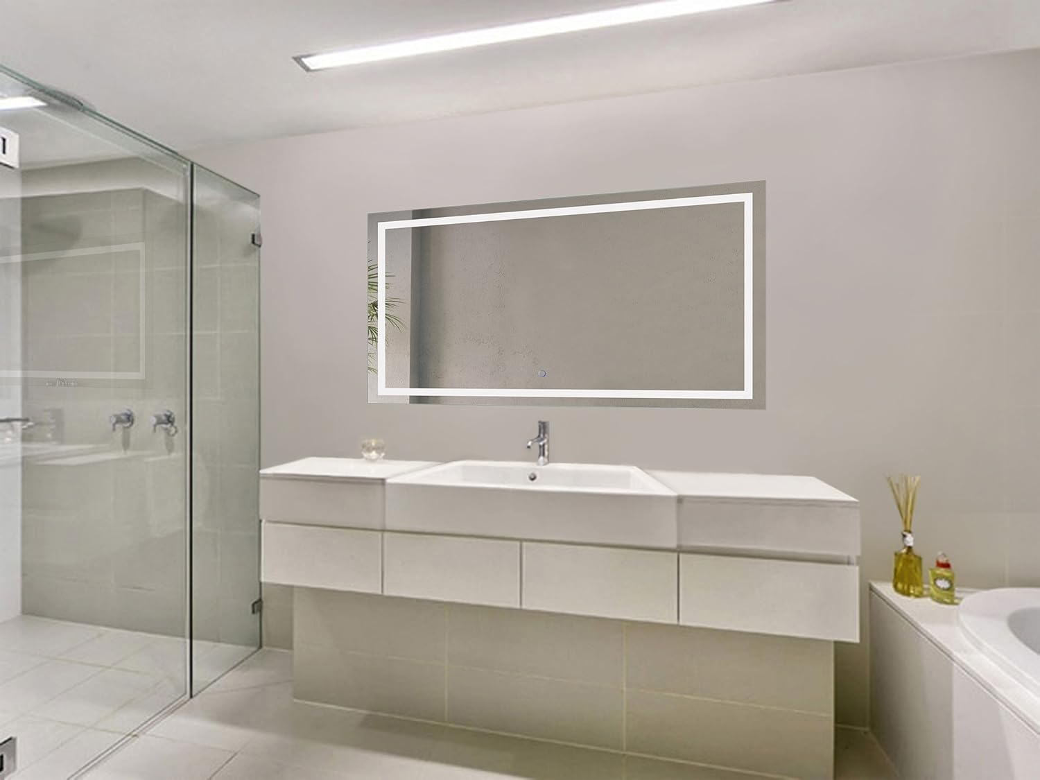 Krugg | Large 54 Inch X 24 Inch LED Bathroom Mirror | Lighted Vanity Mirror Includes Dimmer & Defogger | Wall Mount Vertical or Horizontal Installation