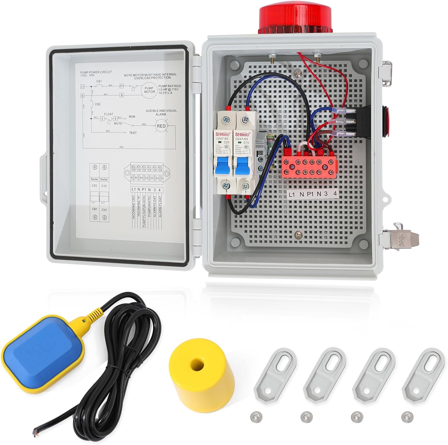 High Water Alarm, Septic Tank Alarm , Sump Pump Alarm with Light and 110 Db Alarm ， Automatic Or Manual Start Water Pump