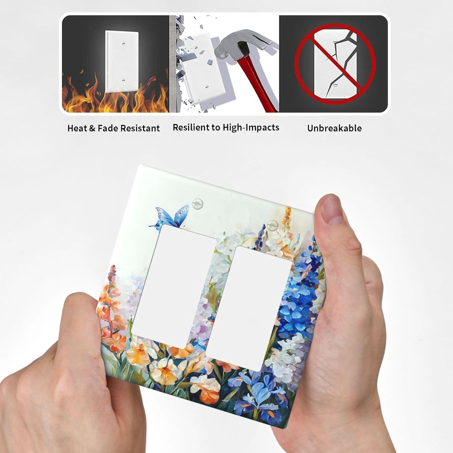Decorative Outlet Covers Rustic Colorful Floral Garden Flowers 2 Gang Light Switch Cover Plate Double Rocker Wall Plate Switch Plate Covers Faceplate for Country Bedroom Home Decor