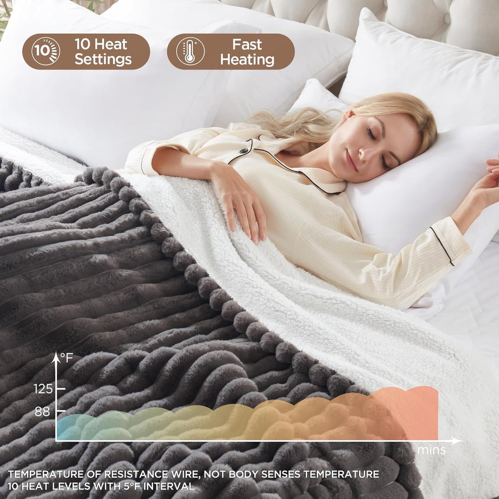 Westinghouse Electric Blanket Full Size, Super Cozy Luxury Faux Fur & Sherpa Heated Blanket with 10 Heating Levels & 1-12 Hours Auto Off, Fast Heating Blanket, Machine Washable, 80x 84 Inch Charcoal