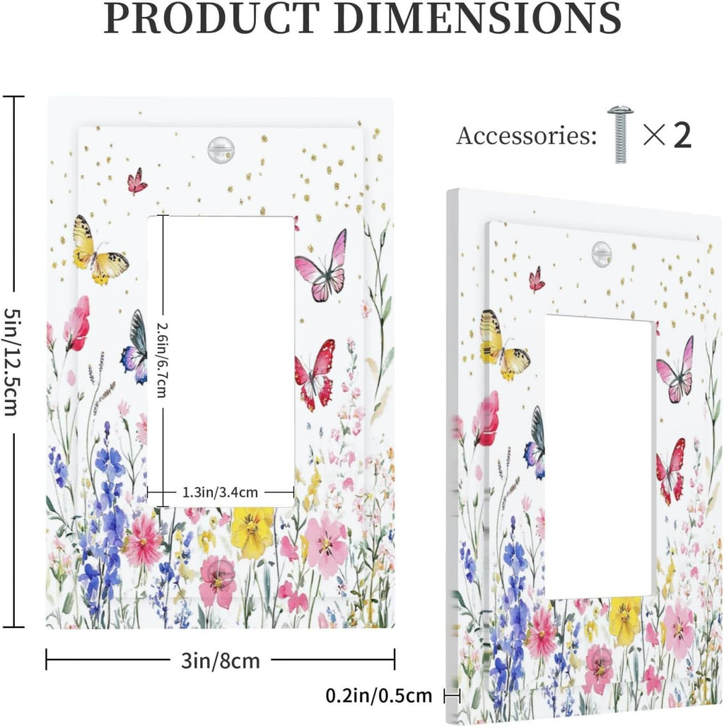 Decorative Outlet Covers Watercolor Floral Butterfly Colorful Wildflower 1 Gang Single Rocker Light Switch Cover Plate Wall Plates Gfci Faceplate For Bed Room Living Room Decor