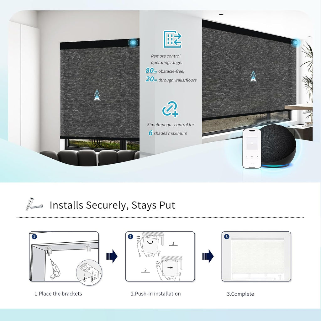 Motorized Blinds with Remote Custom Size Blackout Smart Roller Shades Compatible with Alexa Google, Electric Blinds for Windows