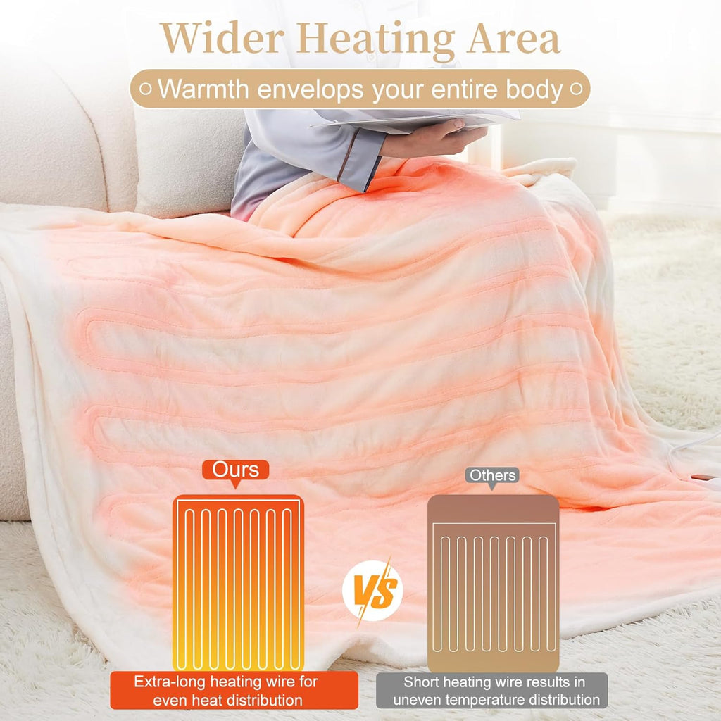 Electric Heated Blanket Twin 62" x 84", Soft Plush Flannel & Sherpa Electric Blanket with 8 Heat Settings, 1-12H Auto-Off, Fast & Even Heating, Machine Washable, Ideal for Home & Office, Beige