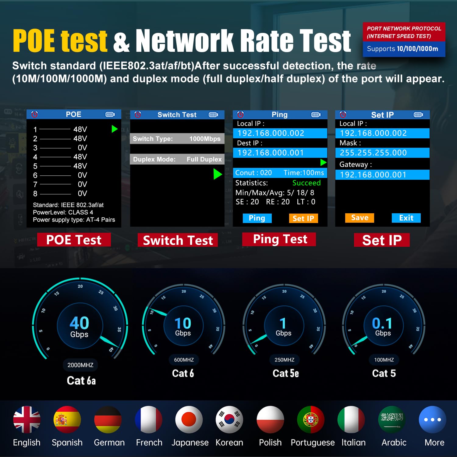 NF-8506 Network Cable Tester with IP Scanne Network Rate Test,/NCV POE/Ping/TDR CAT5 CAT6,Network Tester Cable Toner for RJ11 RJ45 LAN Ethernet Cable Tester Telephone Cable Finder Network Tool