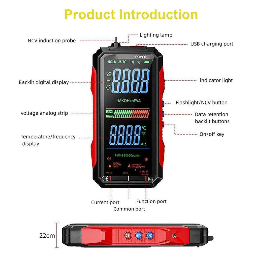 Digital Multimeter, FS899L Multimeter, USB Rechargeable Digital Multimeter – 6000 Counts, Automatic Digital Display Multimeter Tester for Home and Industrial Electrical Issues (FS899L)