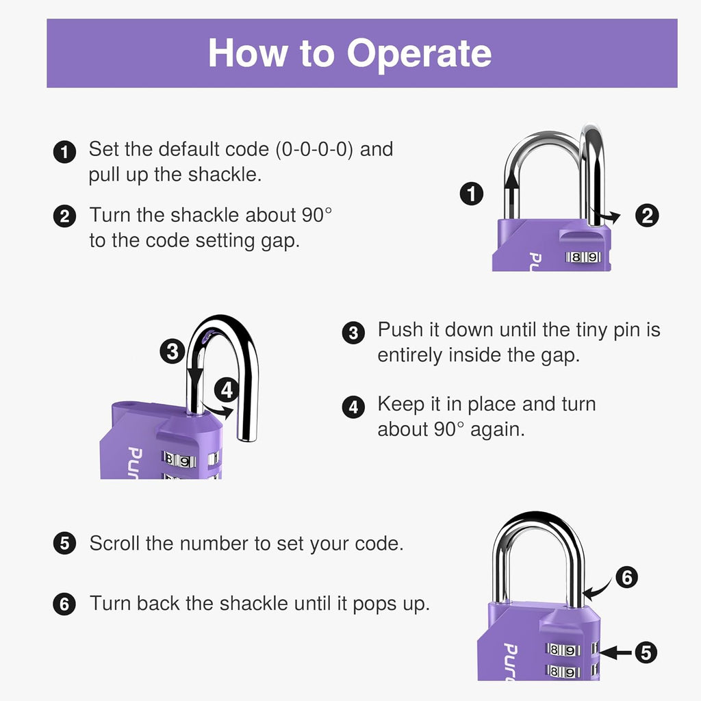 Puroma 1 Pack Combination Lock for Locker 4 Digit Outdoor Waterproof Padlock for School, Gym, Sports, Fence, Toolbox, Gate, Case, Outdoor, Hasp Storage (Purple)