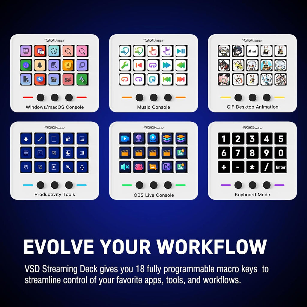 Macro Keypad, Stream Controller Deck Gaming Streaming Shortcut Keyboard, 18 Programmable Keys Customizable Visual AI Pad USB Soundboard for OBS, YouTube, Desk Office Setup, Laptop, PC, Mac