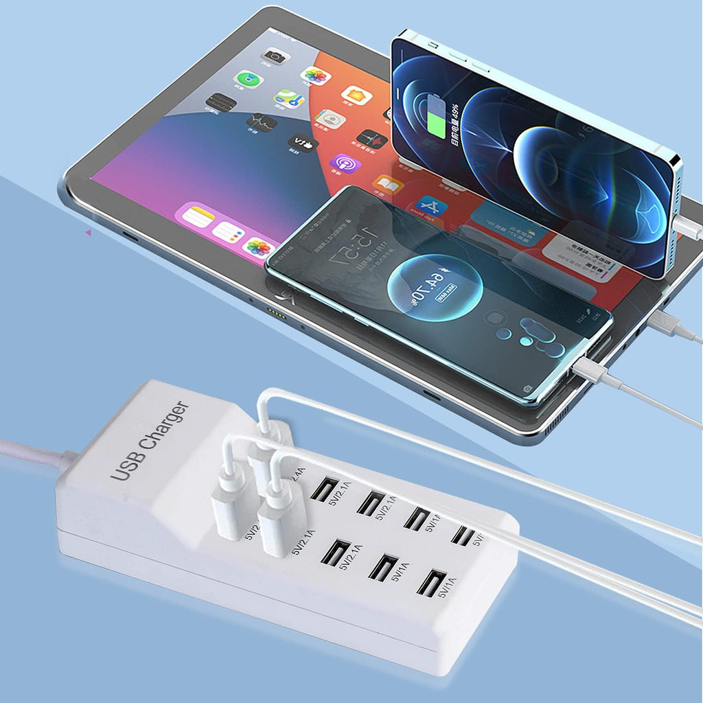 50W 10-Port USB Charging Station for iPhone 15/15 Pro/15 Pro Max/15 Plus/14/13/12/11/Xs Max/XR/X/SE White