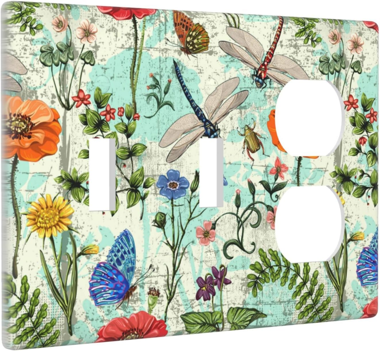 Dragonflies Flowers Butterfly 3 Gang Toggle Toggle Outlet Outlet Light Switch Cover Decorative Wall Plate Cover For Home Living Bedroom Kitchen Decorative