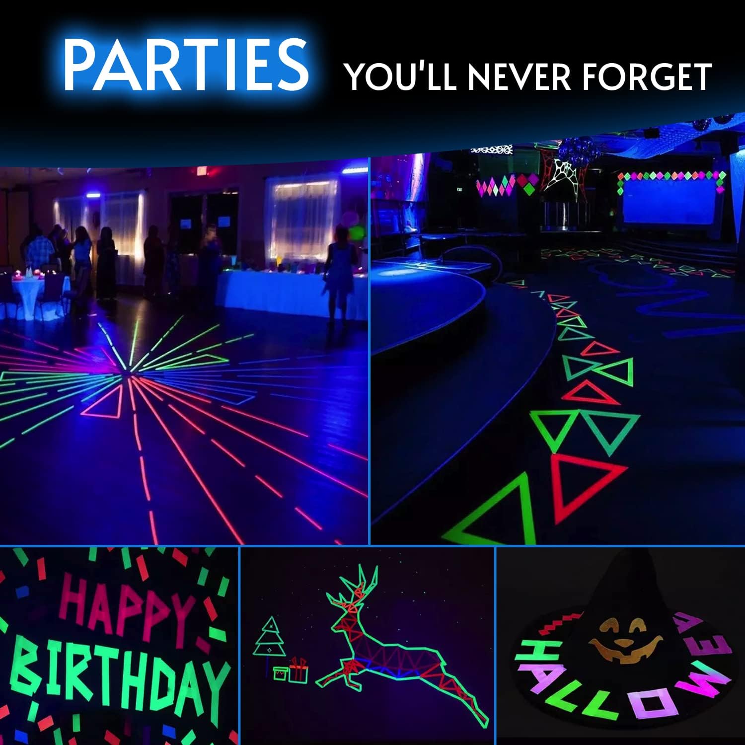 Glow King Blacklight Reactive Glow Tape | Premium UV Fluorescent Neon Party Gifts for Events | Multipurpose Luminous Colored Tape for Room Decoration | Glow in The Dark Cloth Tape – 0.25 in x 30 ft