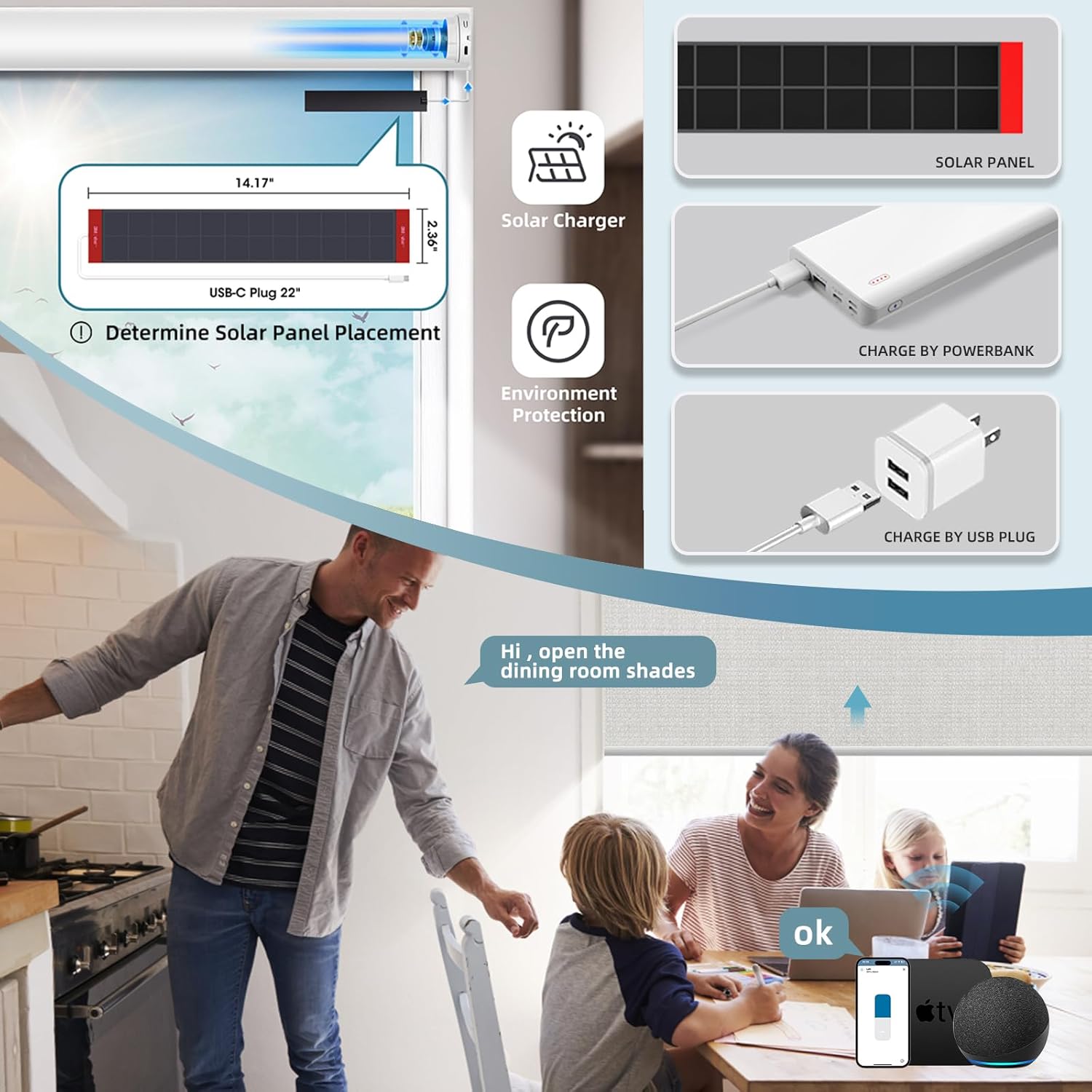 SmartWings Motorized Roller Shades Work with Homekit, Alexa Google, 100% Blackout Smart Blinds for Windows, Cordless Remote Control Window Shades, Vigor White, Customized Size