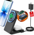 Magnetic Wireless Charger Stand for iPhone: CIYOYO Qi2 15W Max 3-in-1 Fast Charging Station, Foldable Wireless Charger for iPhone 17 16 15 14 13 12 Series, Apple Watch & AirPods, Portable Travel Dock