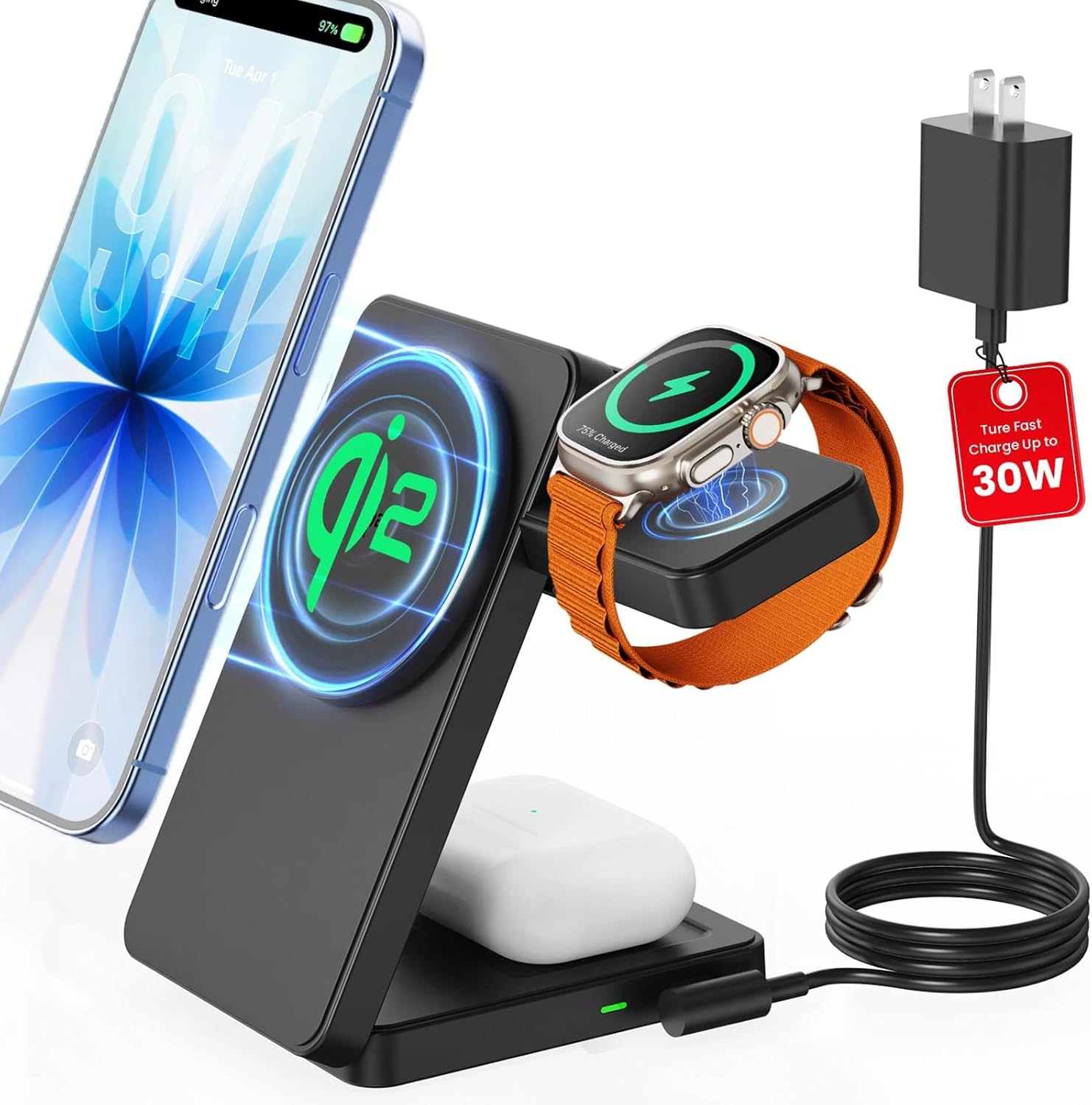 Magnetic Wireless Charger Stand for iPhone: CIYOYO Qi2 15W Max 3-in-1 Fast Charging Station, Foldable Wireless Charger for iPhone 17 16 15 14 13 12 Series, Apple Watch & AirPods, Portable Travel Dock