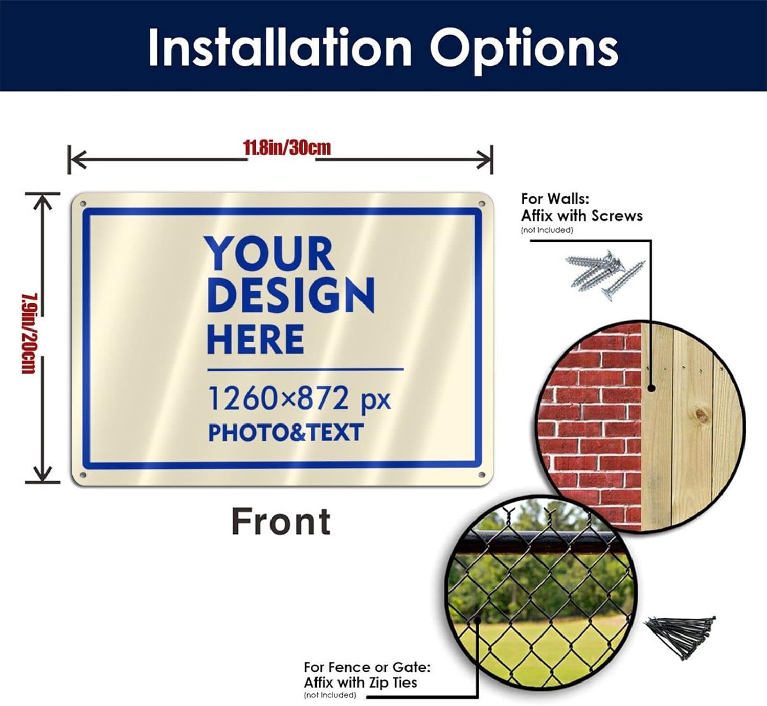 Custom Outdoor Metal Sign - 12 x 8 Customized Personalized Aluminum for Office, Home, Business, Decor, Custom Road, Rust-Proof (Blue Text Box)
