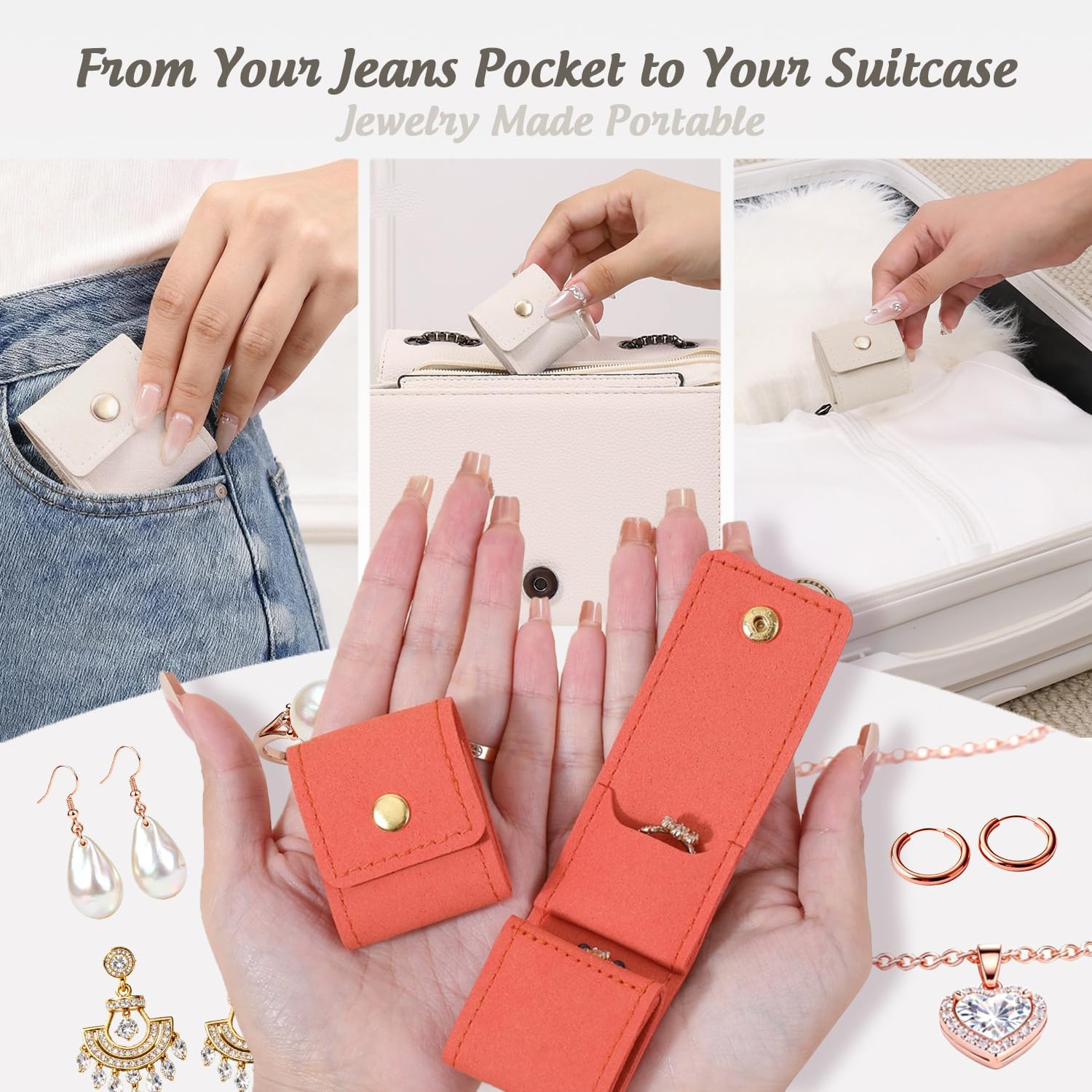 Mini Travel Jewelry Bag with Buckle, Portable Travel Jewelry Organizer Case, Foldable Jewelry Roll for Earrings, Necklaces, Rings,Bracelets,Lightweight Travel Jewelry Pouch (4Pcs)