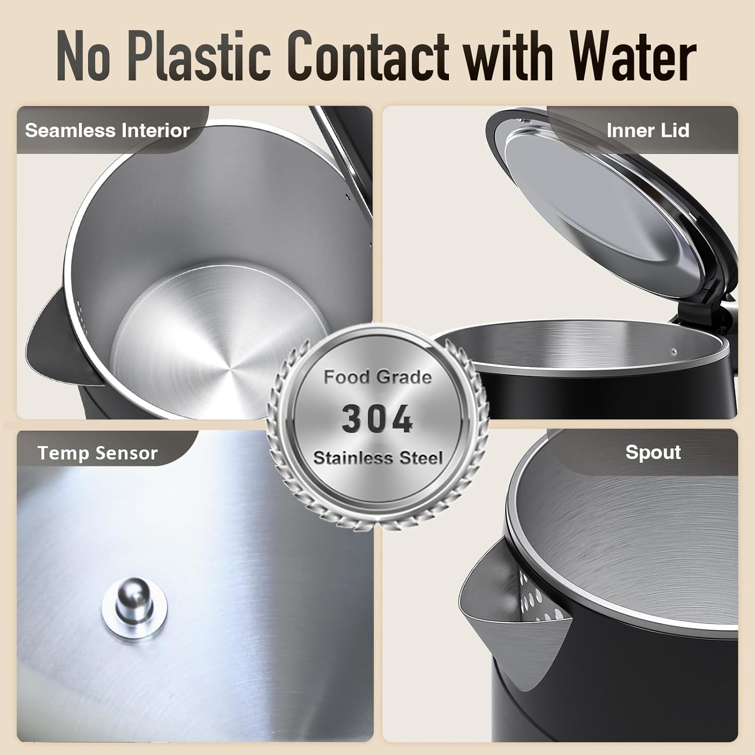 Mecity Electric Kettle 1.7L Touch Screen Temperature Control Water Boiler, No Plastic Contact with Water. 6 Preset Temperature Programs, 2 Hours Keep Warm, Dark Grey