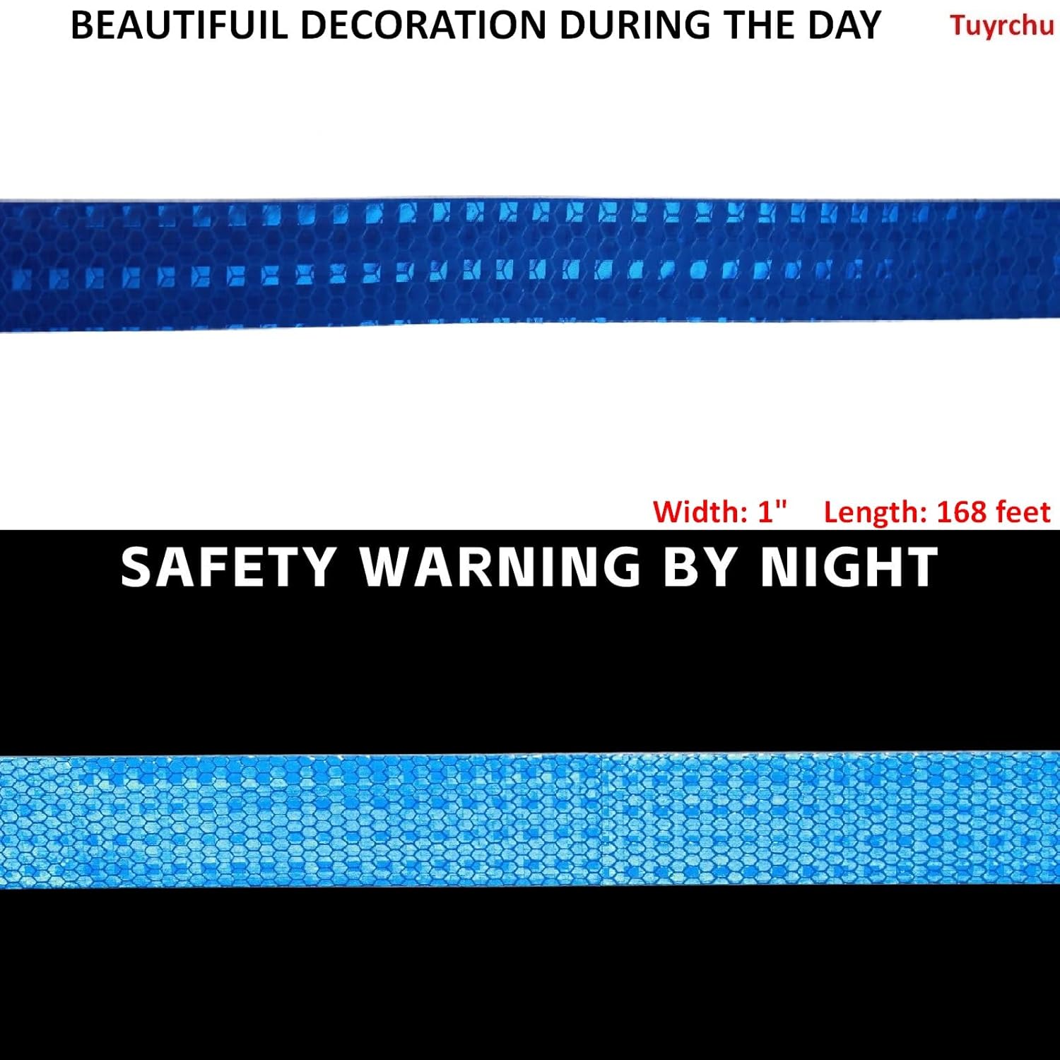 Blue Reflective Tape 1 inch Wide, Outdoor Waterproof High Visibility Warning Industrial Marking Tape, Safety Stickers (168 feet)
