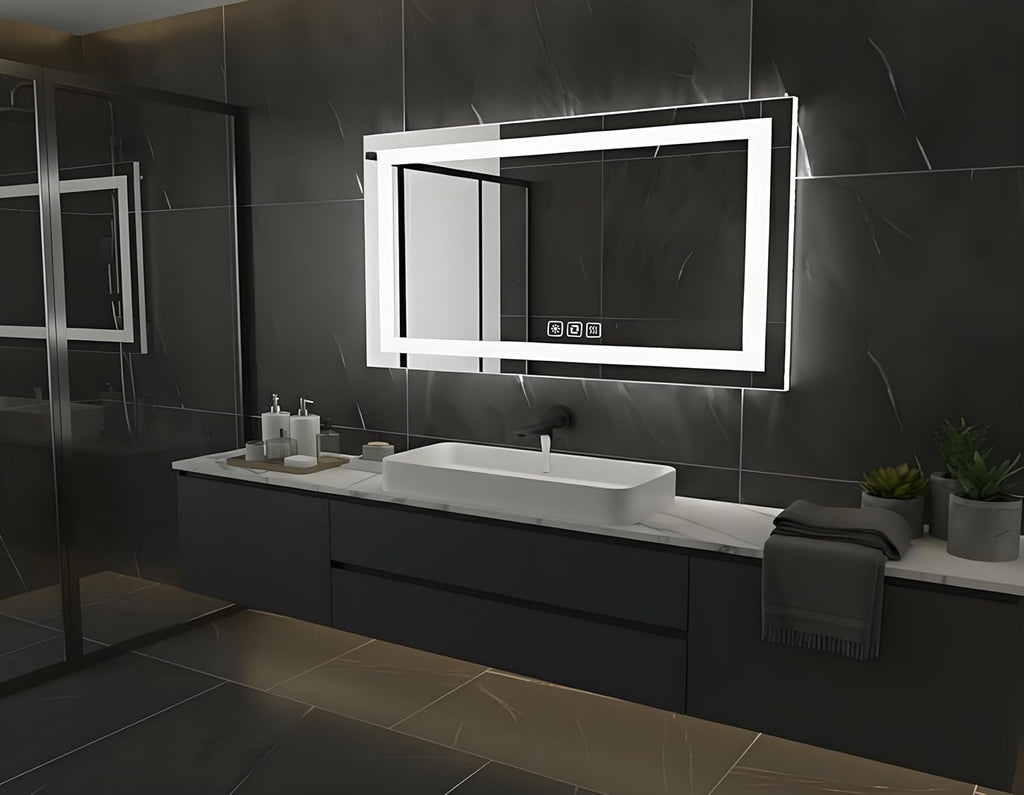 40 * 24inches LED Mirror, Smart Bathroom Mirror with Lights, Anti-Fog, Tempered Glass, 3 Colors Dimmable, Front and Backlit, CRI 90+, Wall Mounted, Memory