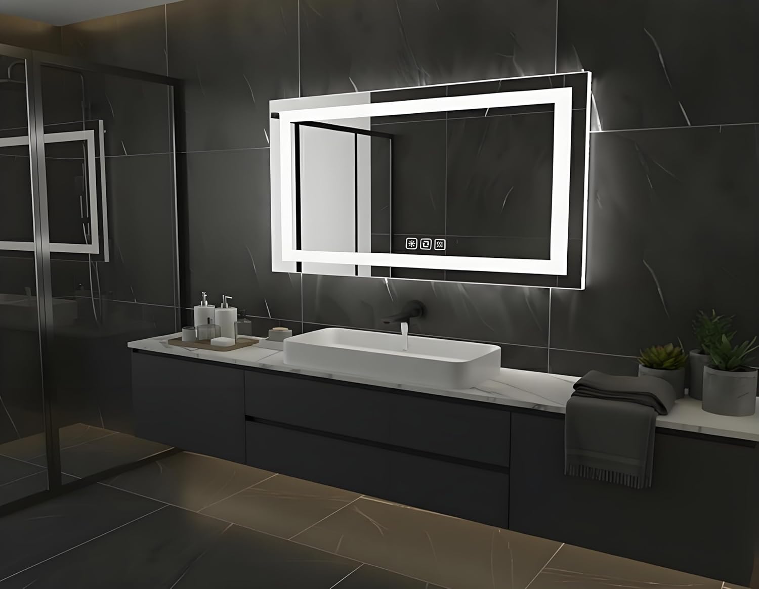 40 * 24inches LED Mirror, Smart Bathroom Mirror with Lights, Anti-Fog, Tempered Glass, 3 Colors Dimmable, Front and Backlit, CRI 90+, Wall Mounted, Memory