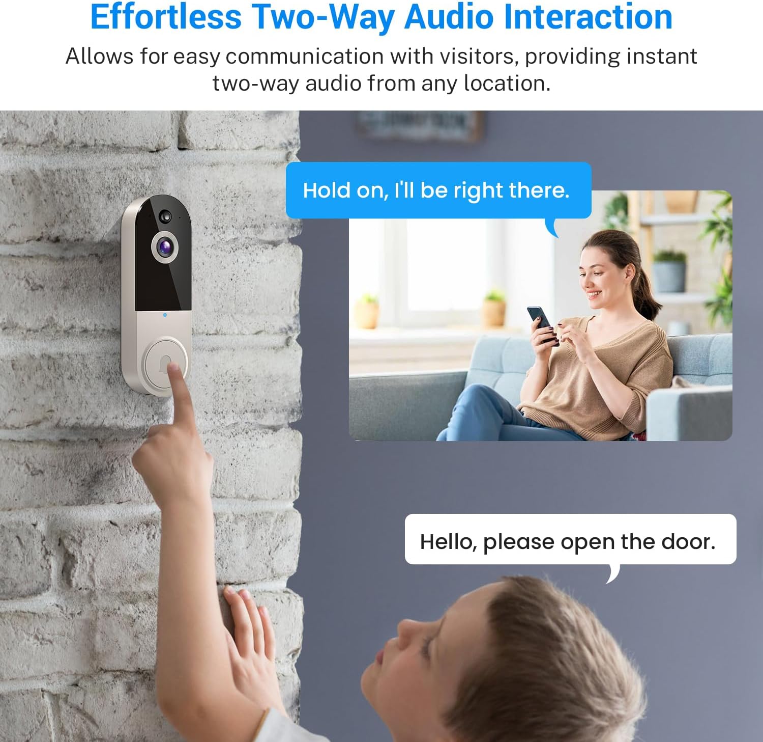 1080p Wireless Video Doorbell Camera with Indoor Receiver, AI Human Detection, 2-Way Audio, Night Vision, Cloud Storage, Real-Time Alerts, 2.4G Wi-Fi Only (Linen)