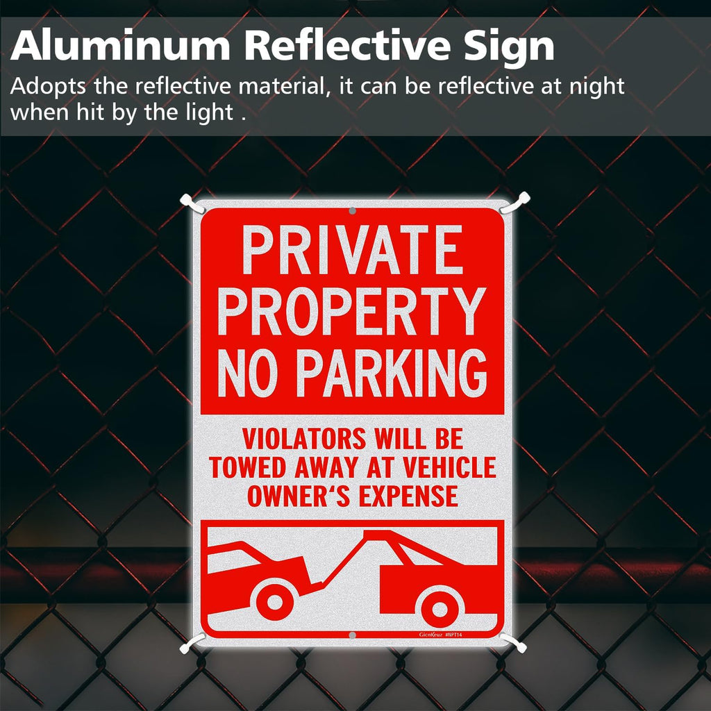 GicnKeuz Private Property No Parking Signs, 14x10 Inches Violators Will Be Towed Away at Vehicle Owner's Expense Signs, Reflective Aluminum, Weather Resistant, Waterproof (2 pack)