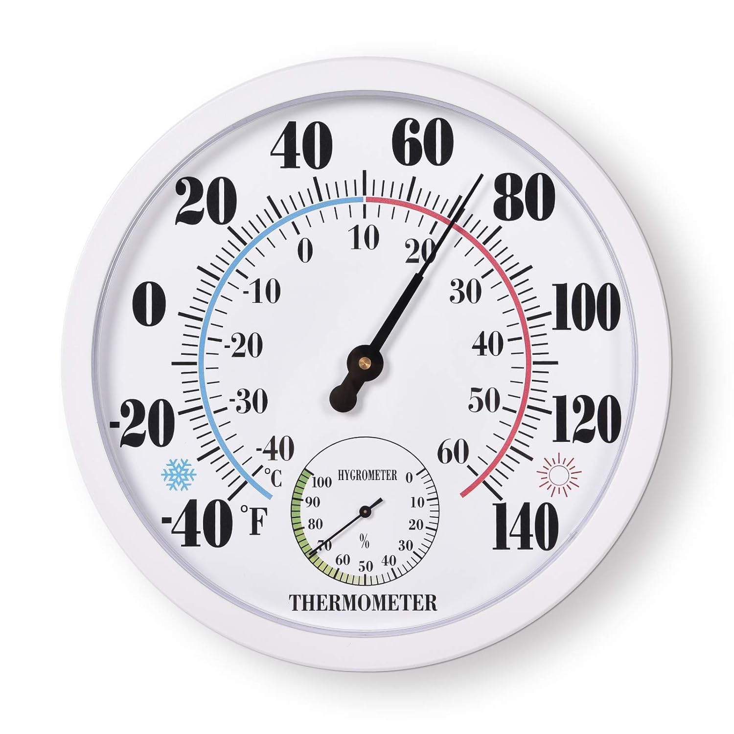 Outdoor Thermometer Hygrometer, 10 Inch Round Large White Gauge with Easy to Read Face, Waterproof Wall Mount for Patio, Garden, Garage, Home Outside Temperature and Humidity Monitor