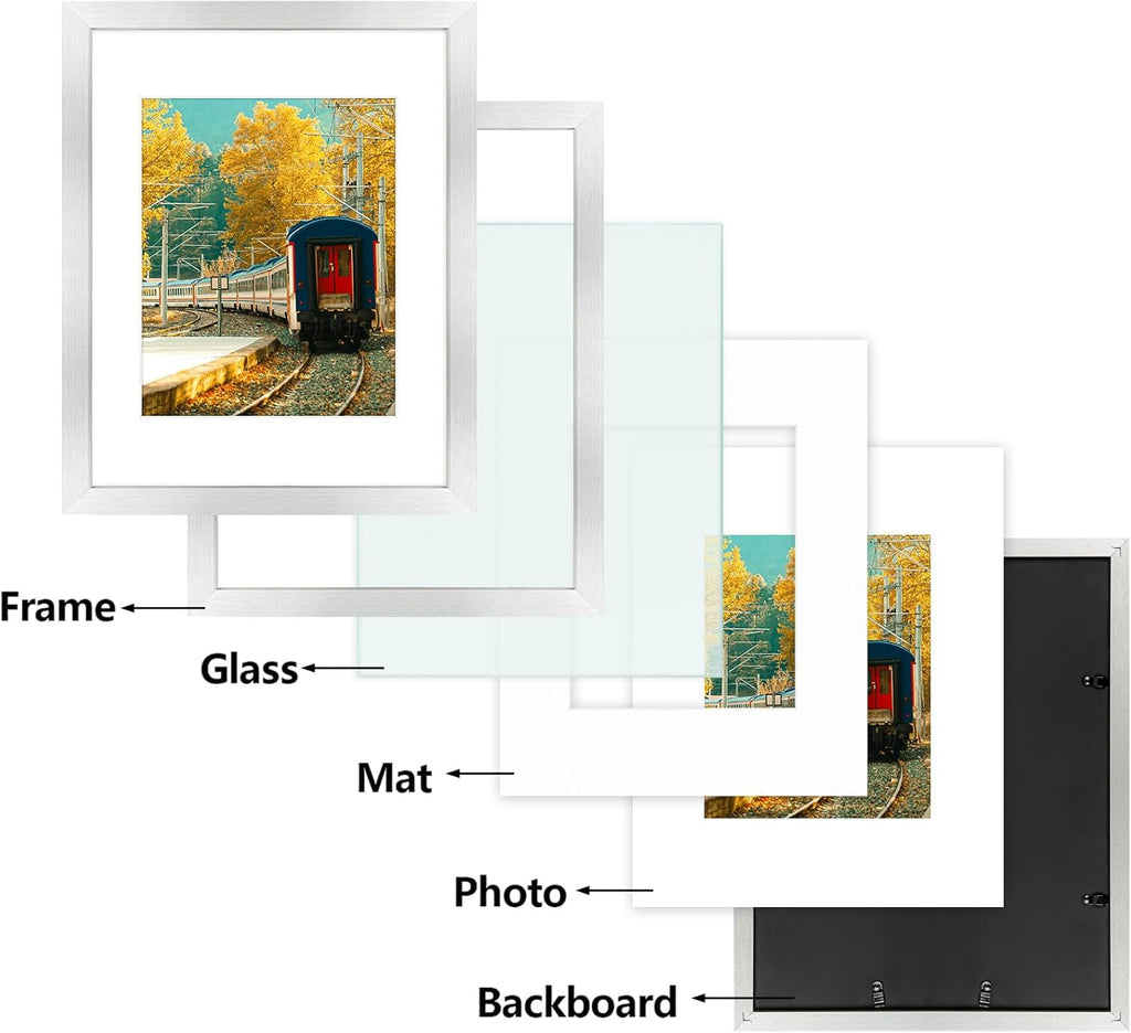 Golden State Art, 11x14 Picture Frame with Mat for 8x10 - High Definition Glass Wall Mounting Horizontal Vertical Display (Silver, 2 Pack)