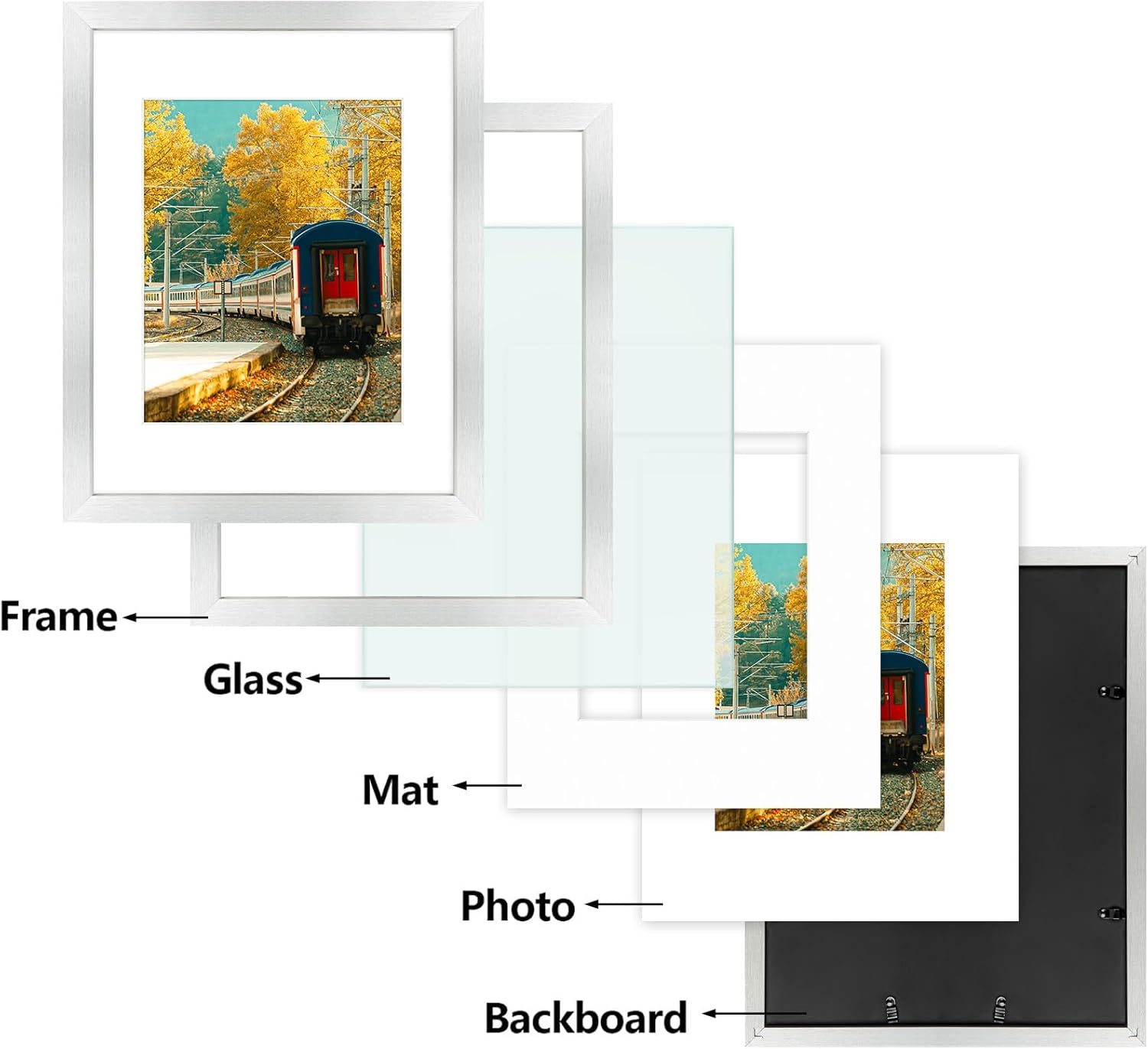 Golden State Art, 11x14 Picture Frame with Mat for 8x10 - High Definition Glass Wall Mounting Horizontal Vertical Display (Silver, 2 Pack)