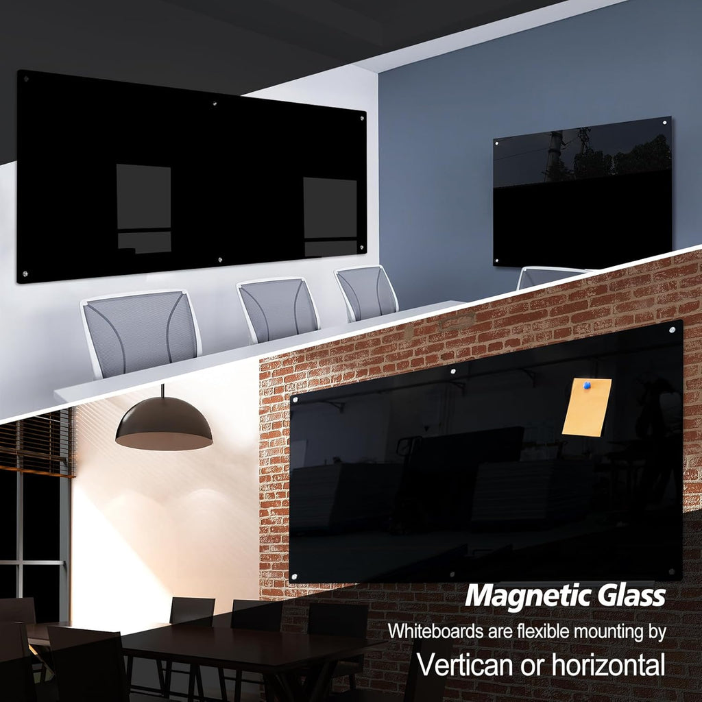 Magnetic Glass Writeboard 72"x48" Premium Tempered Dry Erase Boards Wall Mounted Frameless Whiteboard Bulletin Message Boards (Black)