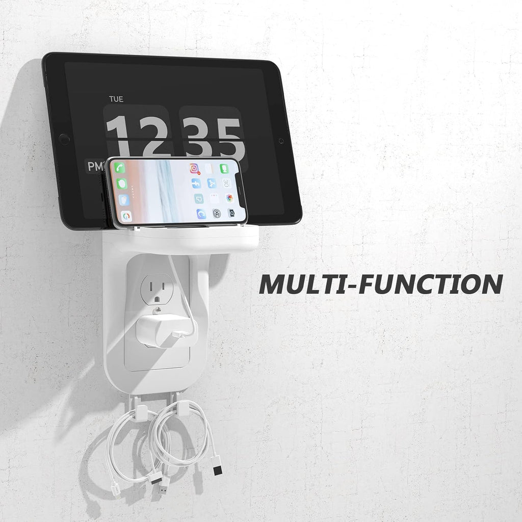 WALI Outlet Shelf Wall Holder, Fit for Duplex GFCI Decorative Outlet Shell A Space Saving for Smart Home, Speaker Mounts up to 20lbs with Cable Management (OSH001-W), White