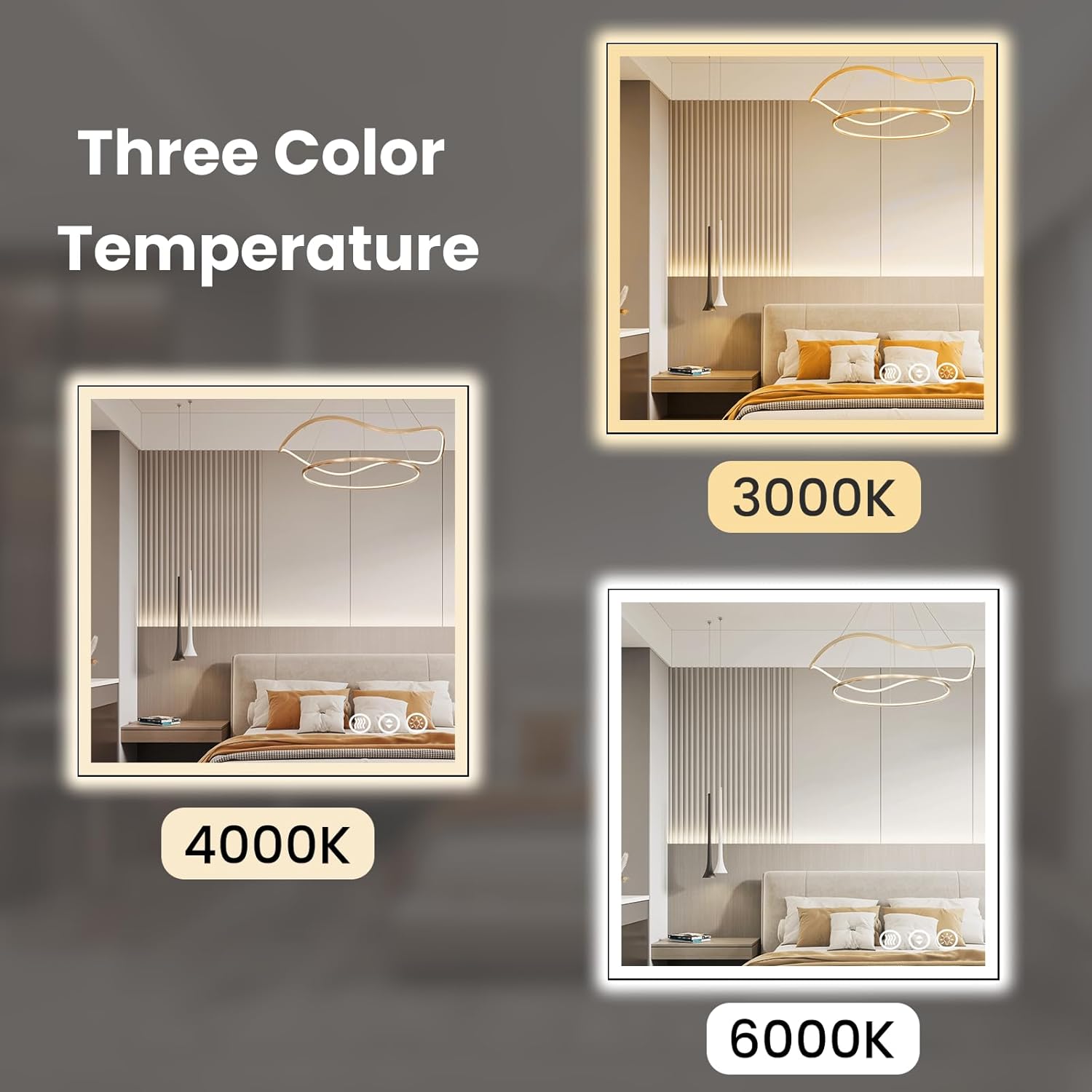 WTTY 36"X36" LED Bathroom Mirror with Black Frame, Bathroom Vanity Mirror with Lights for Wall, Front Light and Backlit, Anti-Fog, Dimmable, 3 Colors, Shatterproof, Memory, Horizontal/Vertical