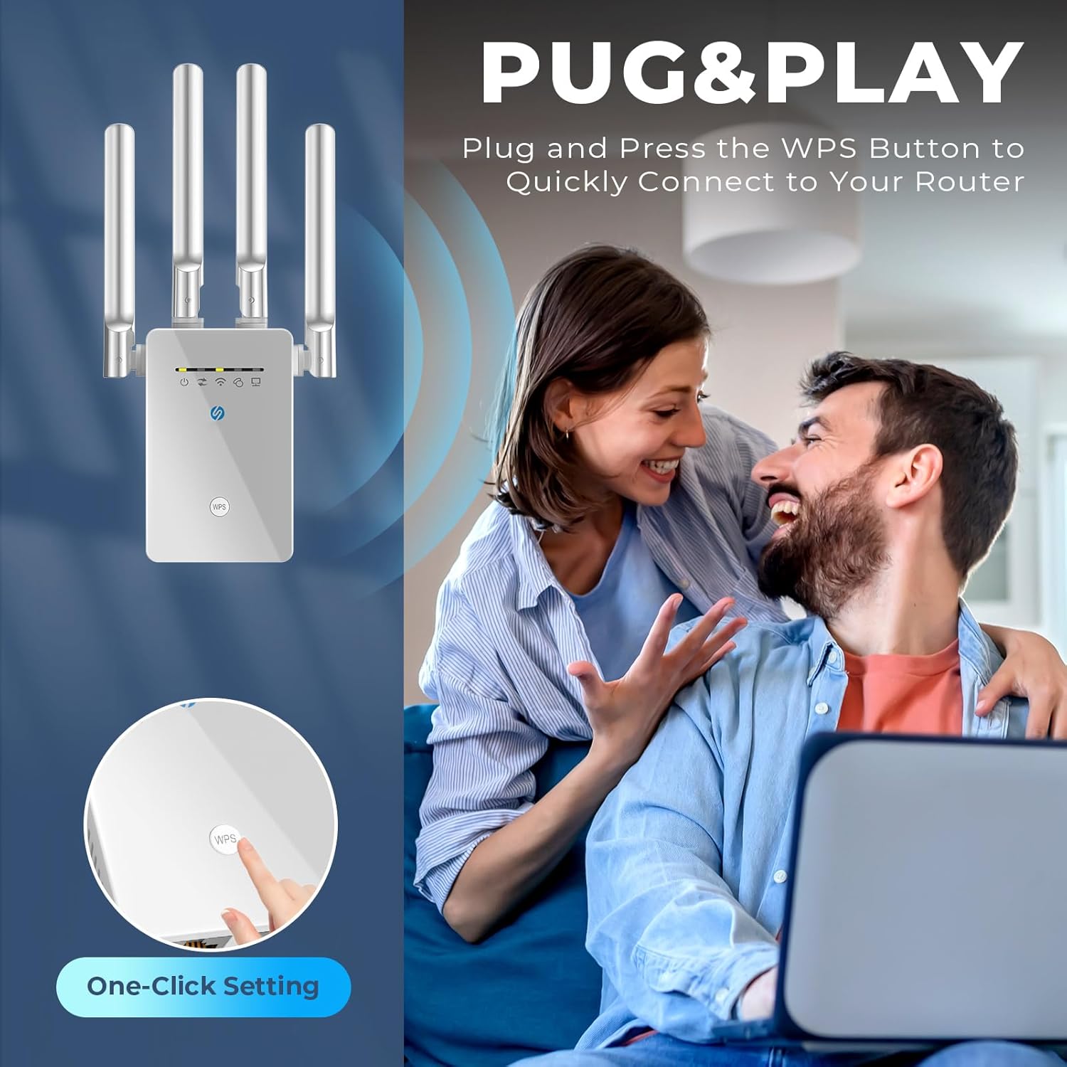 2026 Best WiFi Extender Signal Booster - 6X Faster Internet Extender WiFi Booster for Home, Long Range up to 15,588 Sq Ft, WiFi Repeater w/Ethernet Port, 1-Tap Setup, Compatible with Wireless Routers