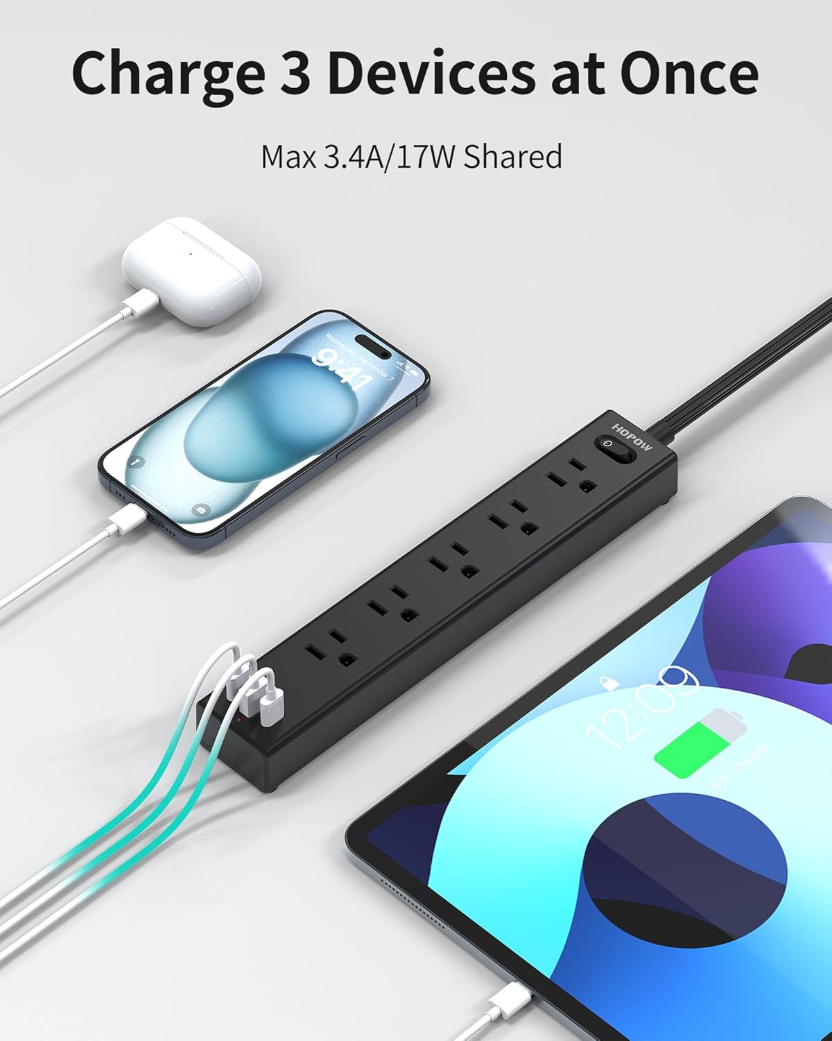 Flat Plug Power Strip, 2 Pack, 5 Ft Ultra Thin Flat Extension Cord, Surge Protector with 5 Outlets & 3 USB Ports (2 USB C Slots), 1700 Joules, 3-Prong, Wall Mount for Home Office Dorm, Black