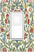 Decorative Outlet Covers Boho Red Floral Morris Plant Leaves 1 Gang Single Rocker Light Switch Cover Plate Wall Plates Gfci Faceplate For Farmhouse Cabin Decor