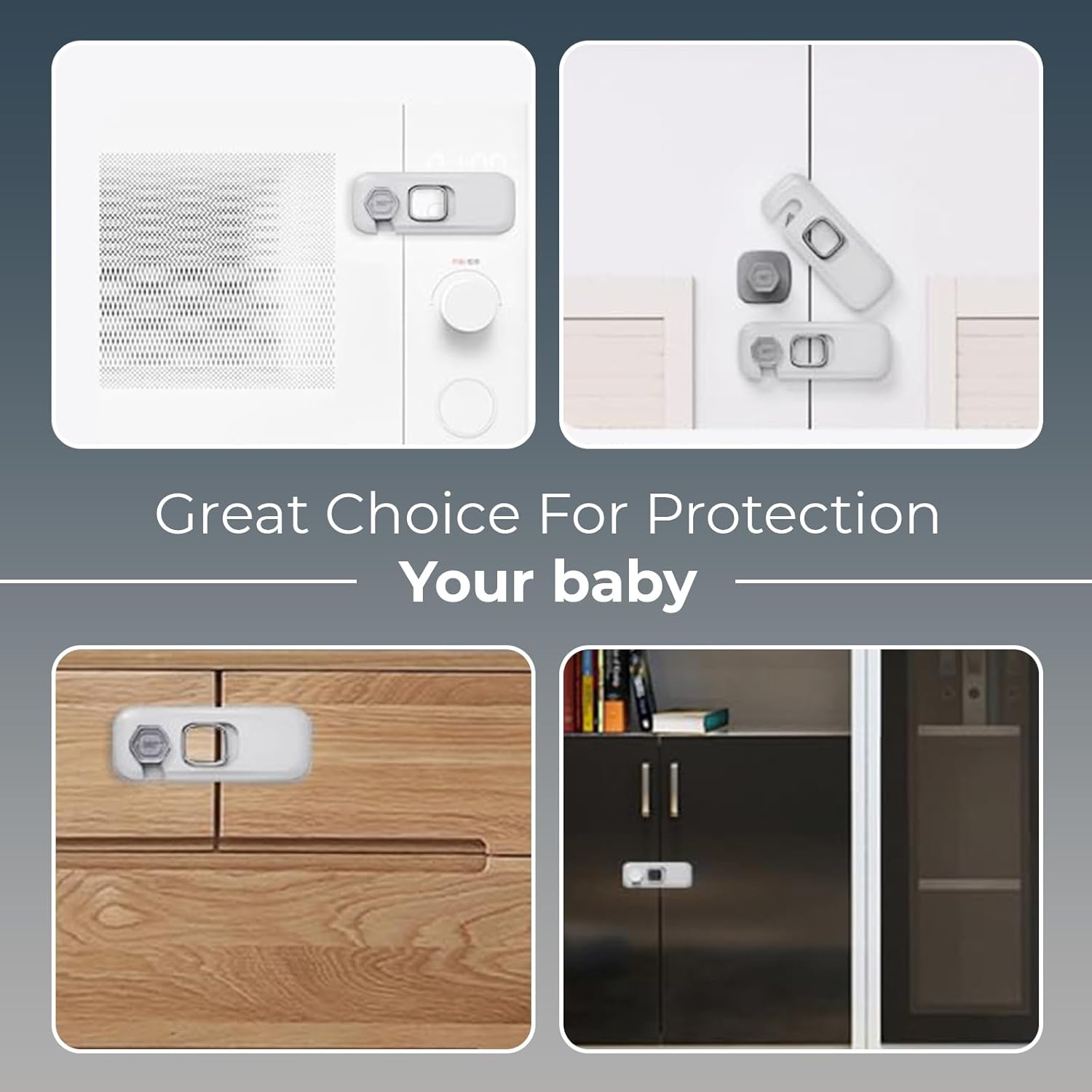 6-Pack Child Proof Refrigerator Lock, Cabinet Lock Baby Proofing, Fridge Locks for Kids with Self Adhesive Latches, Child Safety Locks for Doors, Drawers, Oven, Dishwasher, RV Refrigerator (Grey)