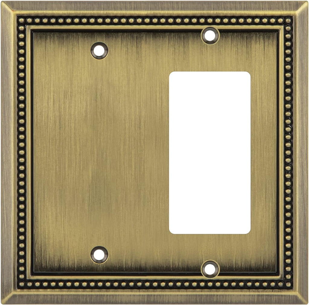 Henne Bery Sunken Pearls Heavy Duty Decorative Wall Plate Switch Plate Outlet Cover (Blank/Decorator, Antique Brass)