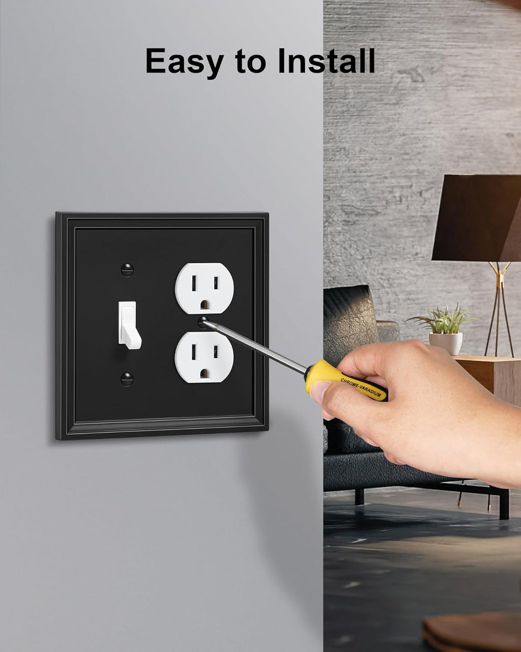 2-Pack Combo Toggle/Duplex Light Switch Cover Plate, Black Wall Outlet Cover Plate, Natural Bamboo Fiber Decorative Wall Receptacle Cover for Electrical Outlets, Light Switch