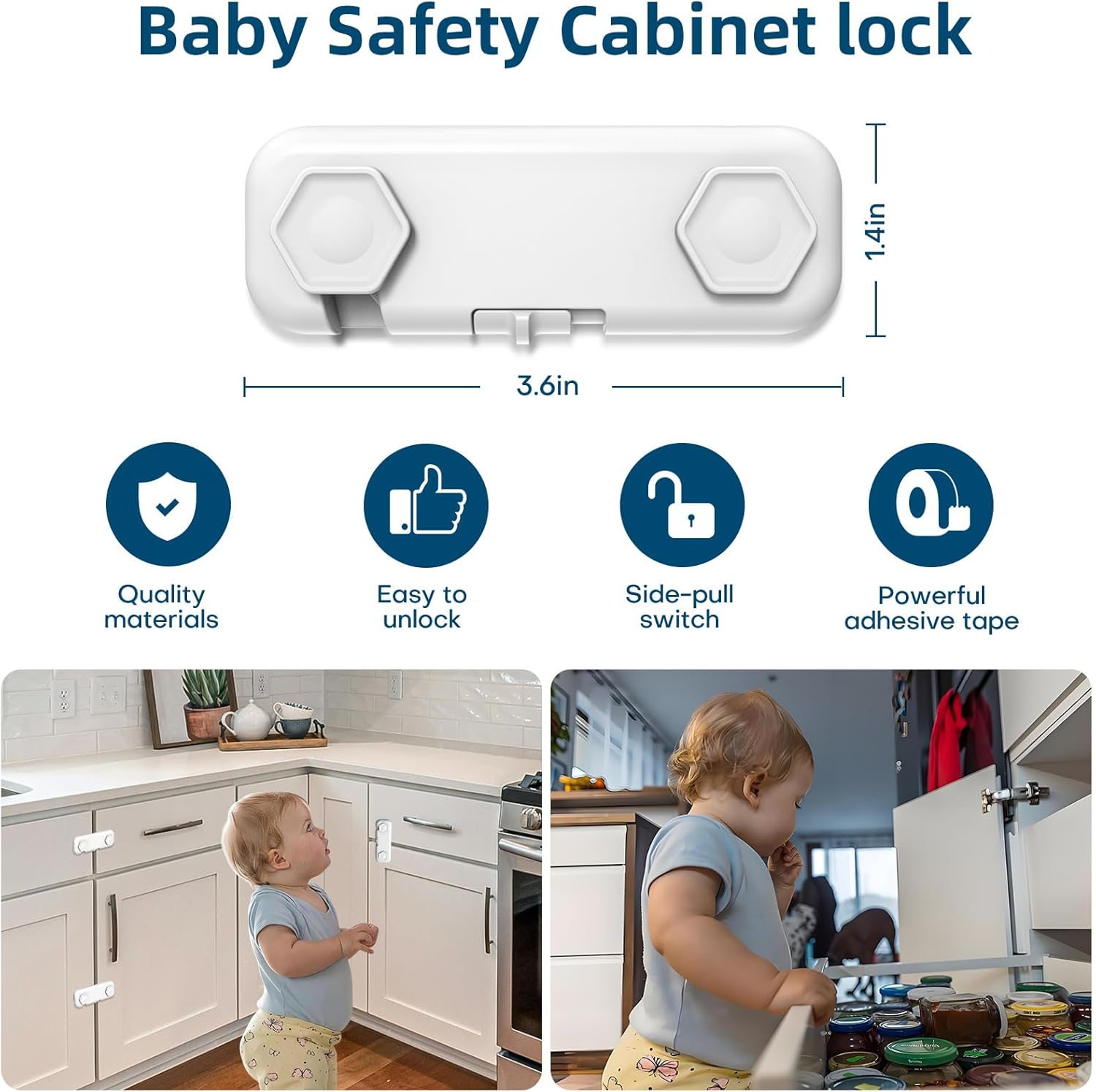 8 Pack Baby Proofing Cabinet Locks, Child Safety Locks for Cabinets and Drawers,Door,Dishwasher,Fridge,Cupboard,Trash Can,Washer (White)