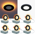 CycevSun 3 Inch Black LED Recessed Lights with Night Light, Dimmable & 5CCT Selectable Canless Downlight Wafer Outdoor Soffit, 6W, ETL, IC Rated, 6 Pack