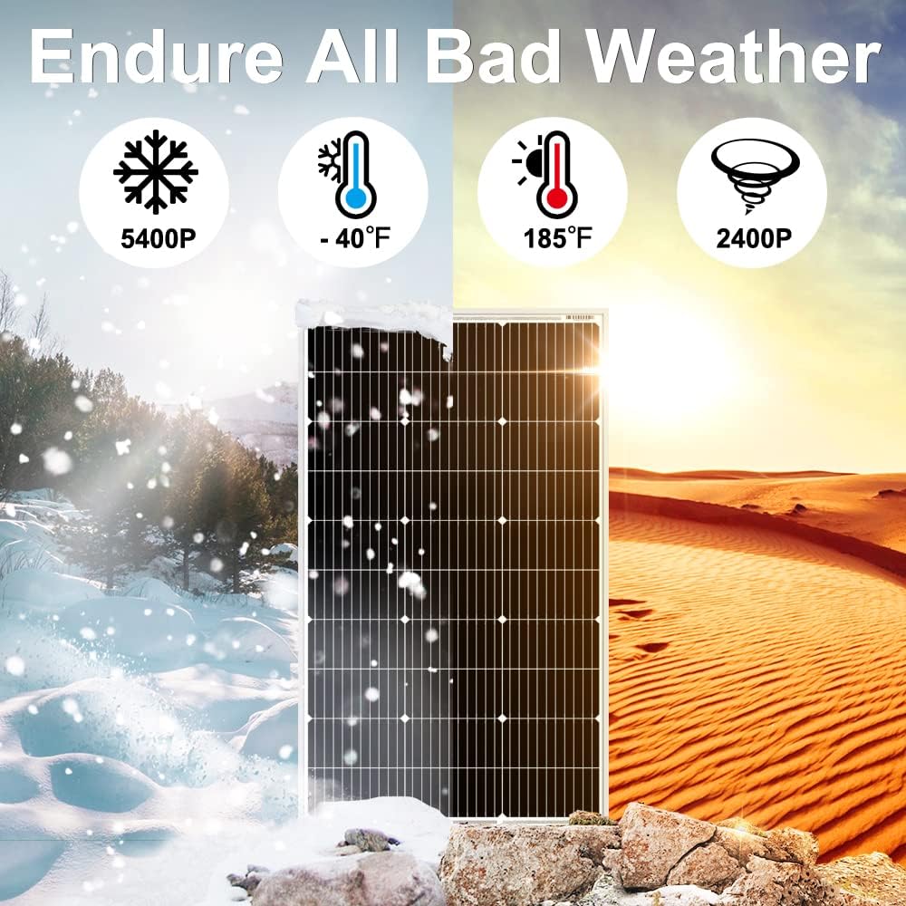 DOKIO 100W 18V Monocrystalline Solar Panel for 12V Battery Charging, Glass Module with Aluminum Frame, MC4 Connector, Pre-Drilled Holes for Rooftop, RV, Boat, Off-Grid Power