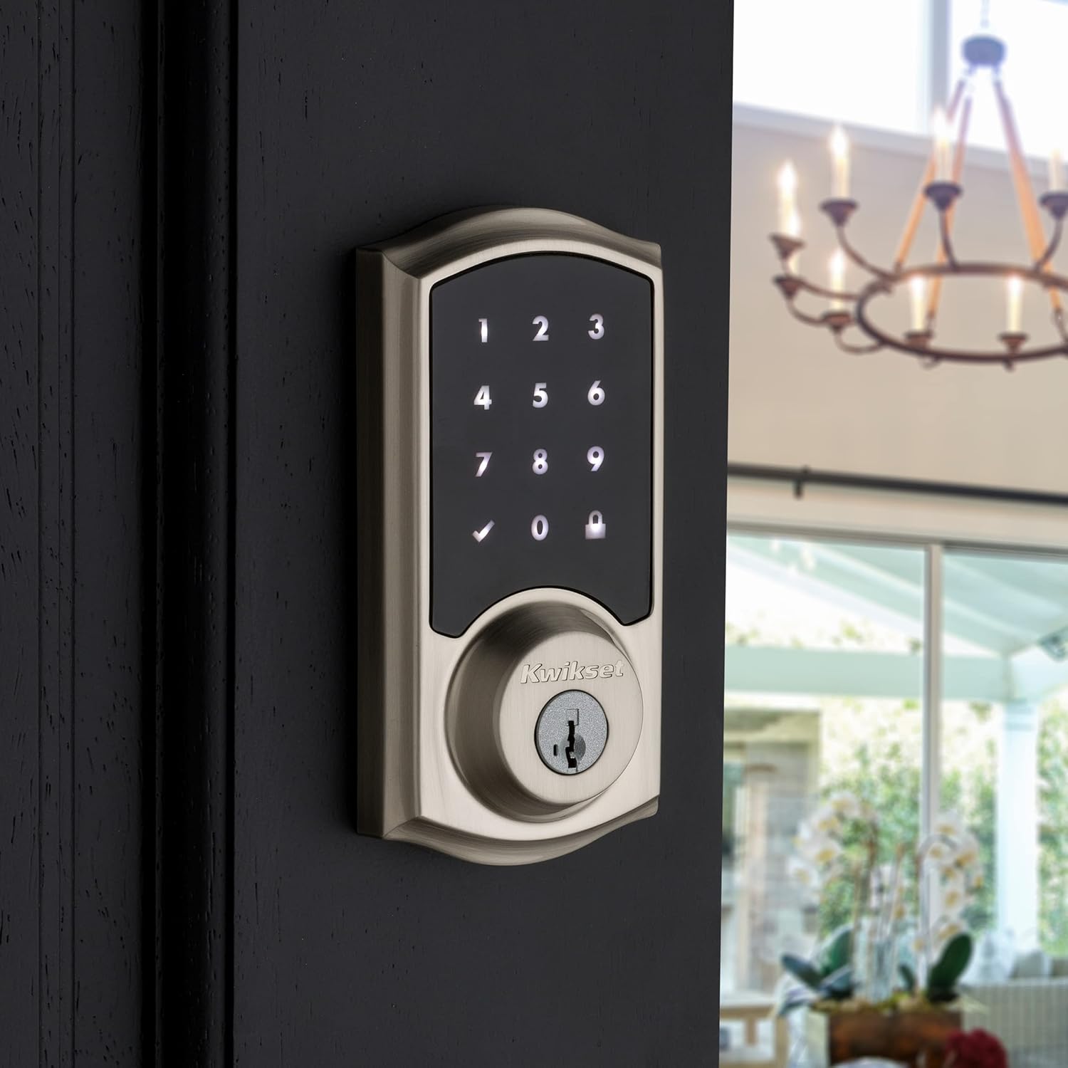 Kwikset SmartCode 916 Z-Wave Smart Lock, Keyless Entry Ring Compatible Door Lock, Touchscreen Electronic Deadbolt, SmartKey Re-Key Security, Smart Hub Required, Traditional Satin Nickle
