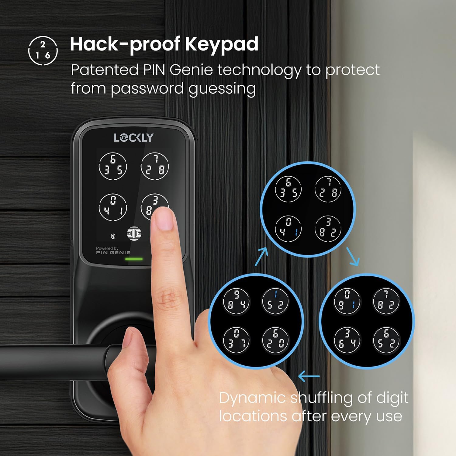 Lockly Secure Plus Bluetooth Smart Door Lock, Keyless Entry with PIN Genie® Digital Keypad, 3D Biometric Fingerprint Sensor Front Door Lock with Handle, Voice Control & Auto Lock - Latch Edition