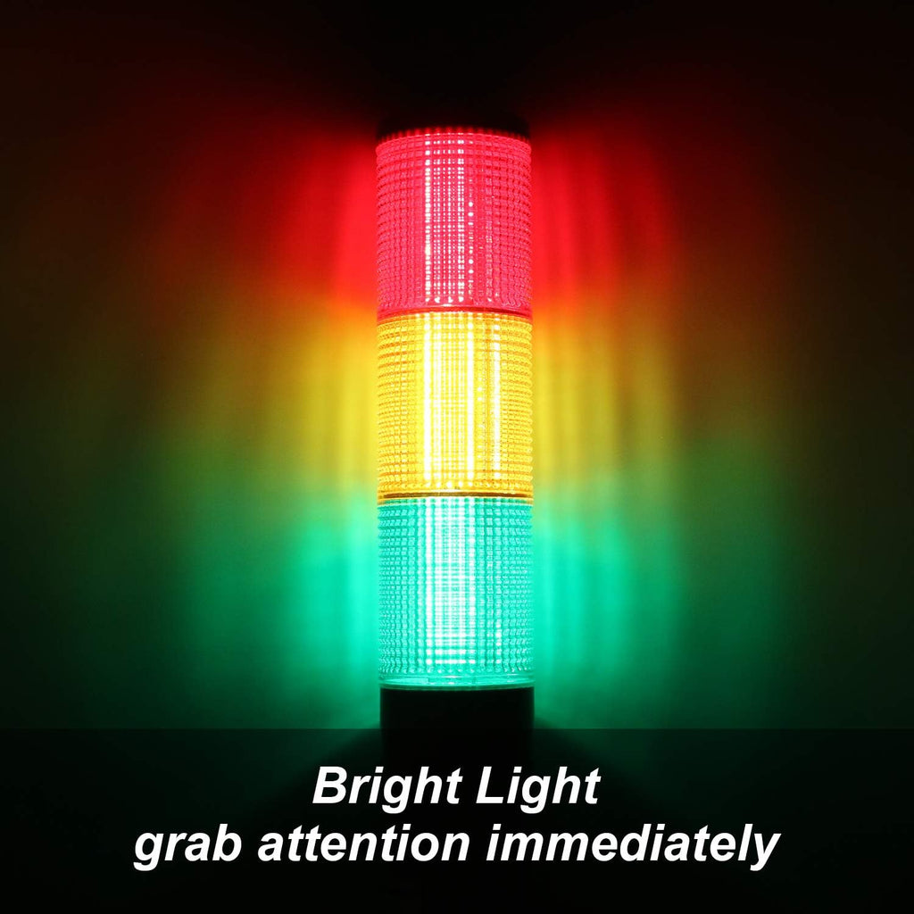 Tower Stack Lights, Industrial Warning Signal Lights Tower Lamps Column, Factory Workshop Safety RGB Signal Indicator, LED Andon Lights (12V, 3 Layers, with Sound)