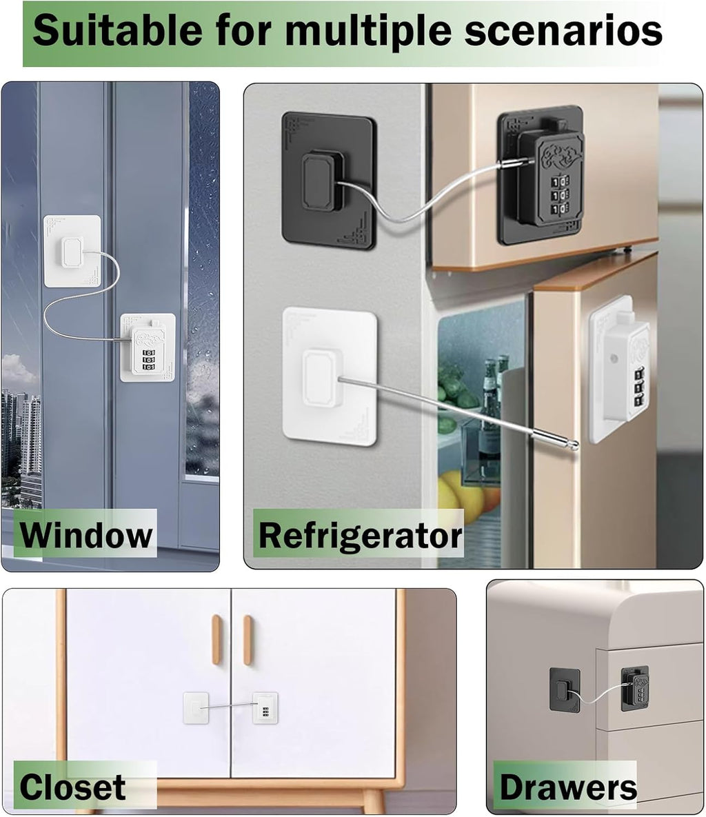 2 Pack Refrigerator Locks with 3 Digit Code, Easy Install Fridge Lock Combination, Premium Freezer Lock, Child Proof Cabinet Locks for Refrigerators, Drawers, Closets, Windows (White)