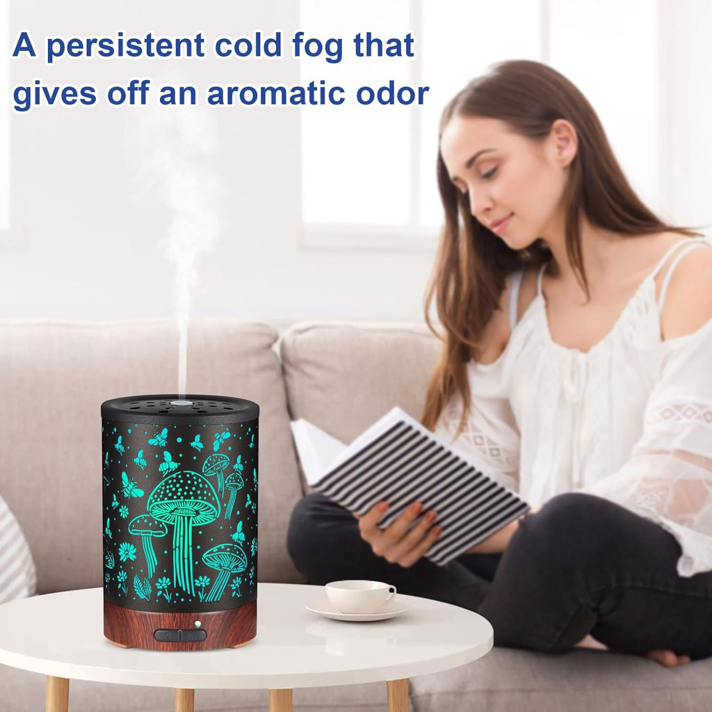 Essential Oil Diffuser- Aromatherapy Diffuser with7 Colors Light and Auto-Off for Women Metal Cool Mist Humidifier for Home and Office for Mom Women（Mushroom + Bee）