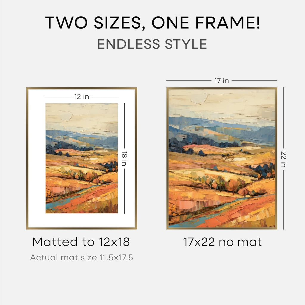 Homeforia 17x22 Picture Frame Bronze, High End Metal 17x22 Brass Poster Frames with Mat 12x18 Photo, 17 x 22 Frame Matted to 12 by 18 inch Print, 22by17 Thin Frames, Tempered Glass, Wall Kit, Set of 1
