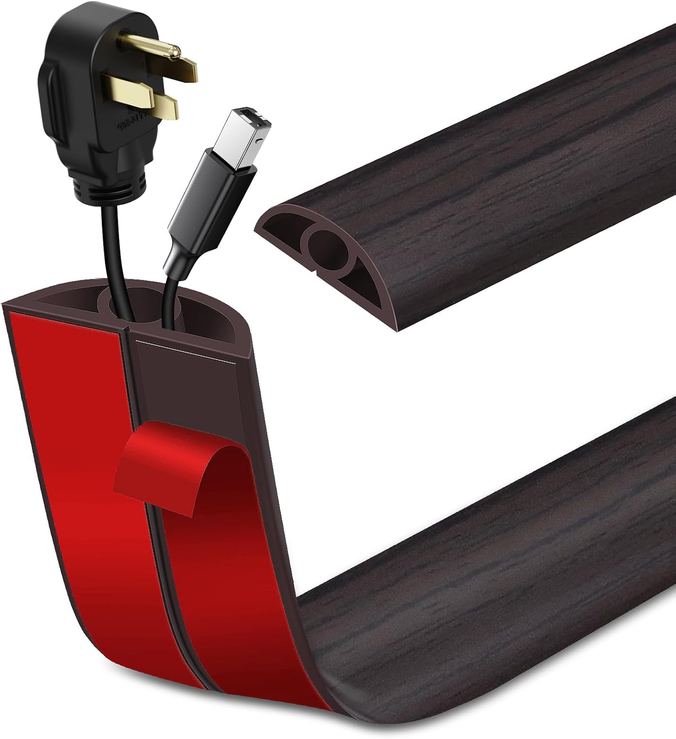Floor Cord Cover Self Adhesive Cord Hider Floor Extension Cord Covers for Floor Power Cord Protector Cable Management Prevent Cable Trips Cable Cavity 0.32" W x 0.32" H (Dark Walnut, 10Ft)