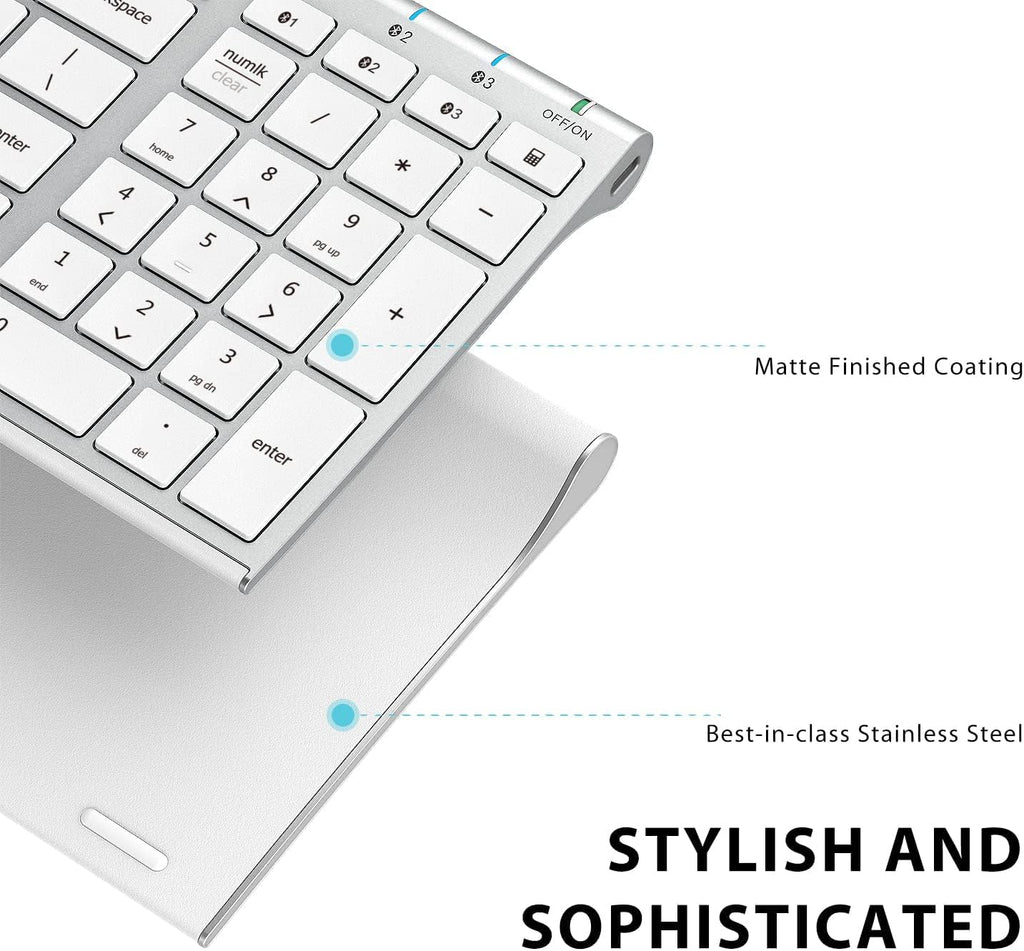 iClever BK10 Bluetooth Keyboard, Universal Bluetooth 5.1 Wireless Keyboard with Number Pad, Ergonomic Design, Multi-Device Compatibility, Stable Connection for Mac, iPad, iPhone, Android, Windows